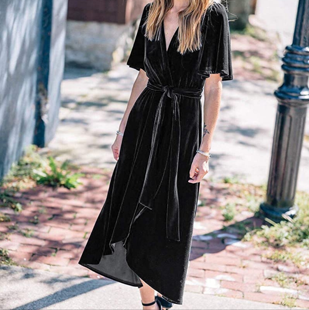 Velvet dress with slit